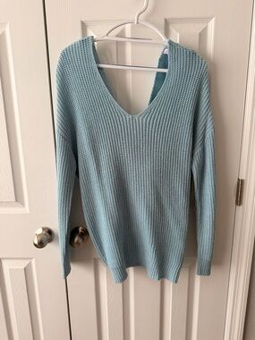 Light Blue V-Neck Women's Sweater